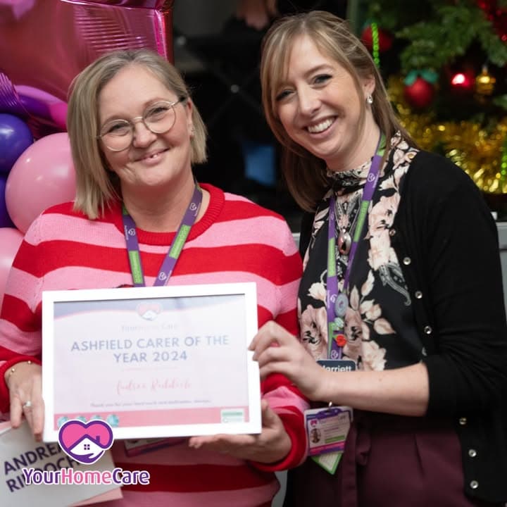 Andrea, Carer of the Year for Ashfield, receiving her award