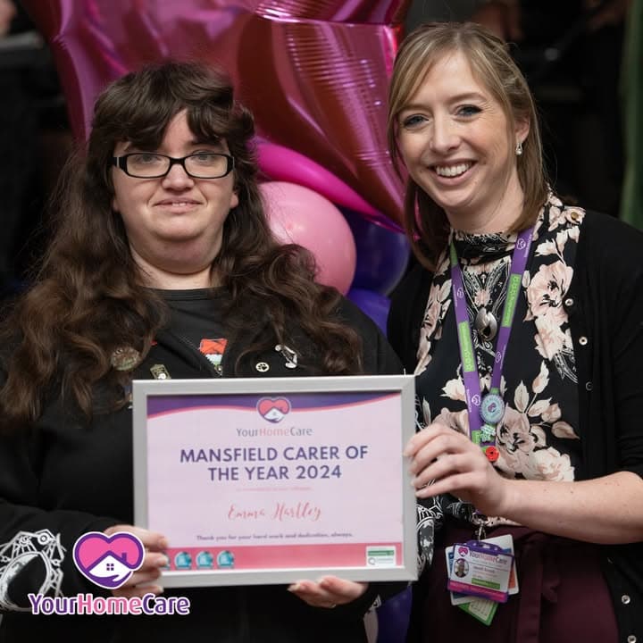 Emma, Carer of the Year for Mansfield, receiving her award
