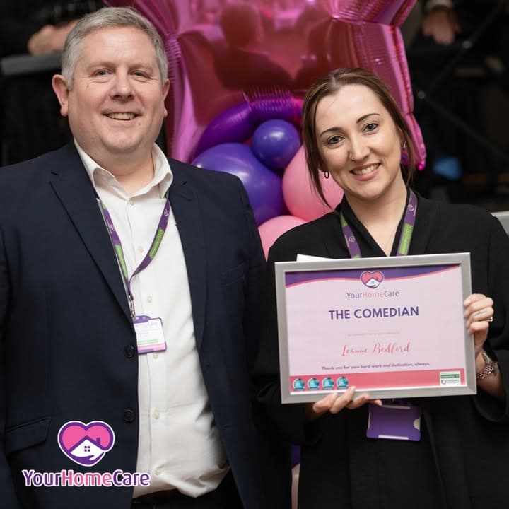 Leanne, Comedian of the Year, receiving her award