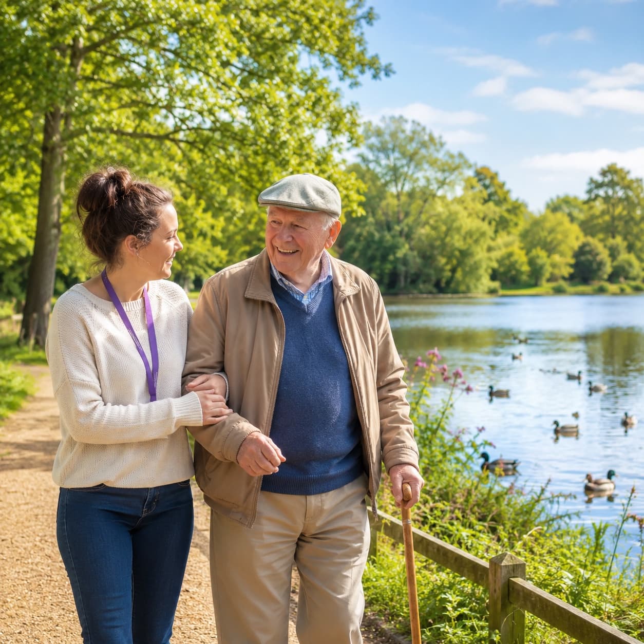 Carer and client enjoying companionship at home